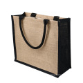 Wholesale Black Handle Reusable Bags Front Canvas Pocket Tote Jute Shopping Bag with Customized Logo